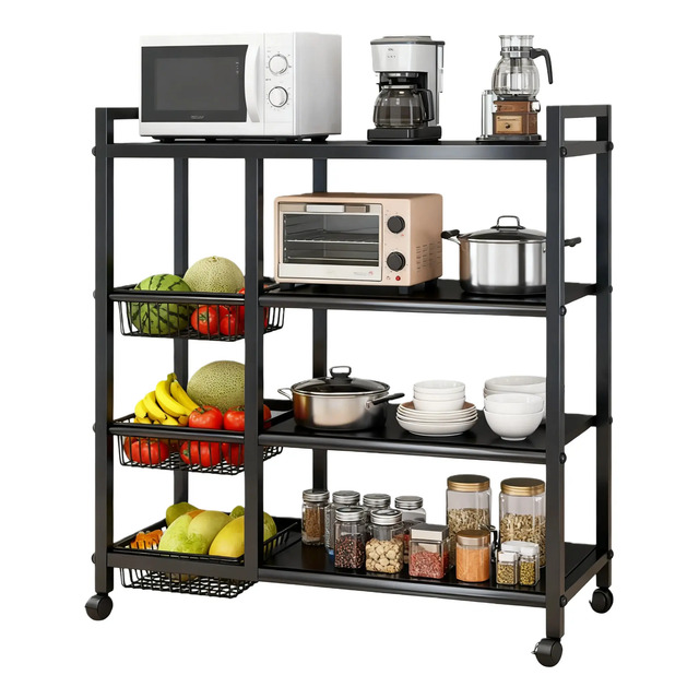 Fruteira Chão Cozinha Organizador 4 Andares Multiuso Mesa Preto Fruteira Chão Cozinha Organizador 4 Andares Multiuso Mesa Preto