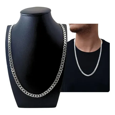 Corrente Grumet Italiana 7mm 70cm Prata 925 Masculino Prateado
