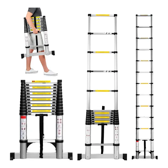 Escalera Telescópica Recta Plegable Retráctil 3.80m Plateado