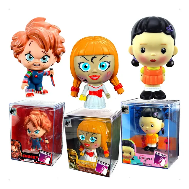 Coleção 3 Bonecos Terror Round6 Chucky Annabelle Fandom Box