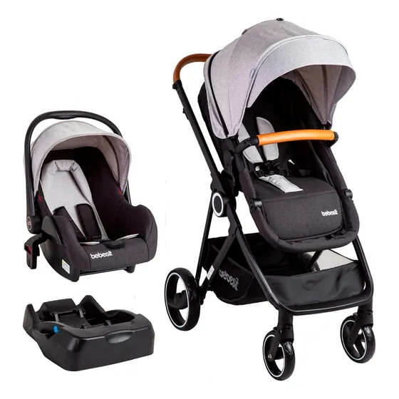 Coche De Bebé + Silla Para Auto Bebesit Cosmos Deluxe - Gris Chasis Negro