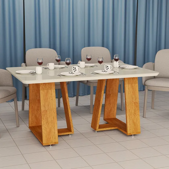 Mesa Para Sala De Jantar 120x80 Tampo Vidro Temperado 4mm
