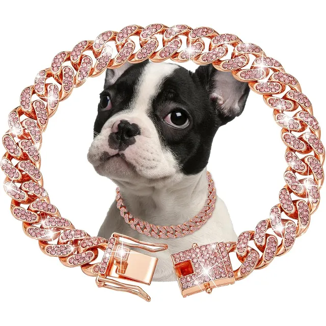 Rosegold Collar De Perro De Cadena De Diamantes Cubano...