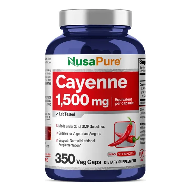 Suplemento Pimienta De Cayena 1500 Mg Nusapure 350 Cápsulas Sin Sabor