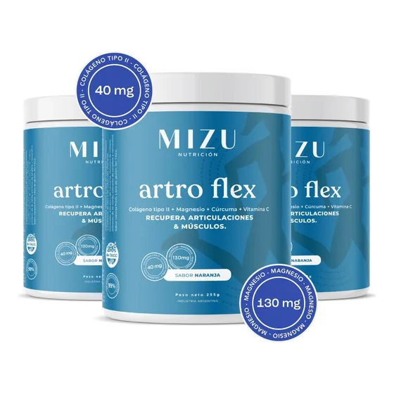 Colágeno Tipo 1 Y 2 + Magnesio | Combo X3 Mizu Artro 255g Sabor Naranja