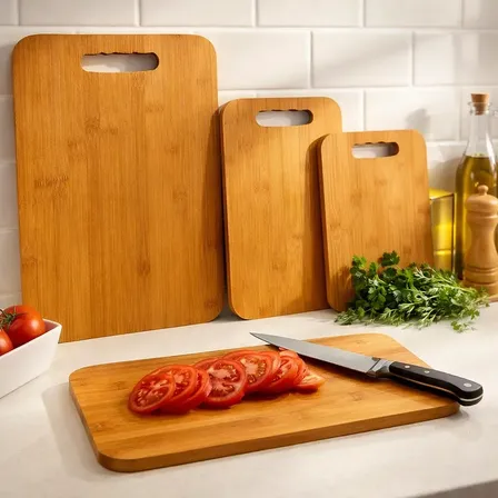 Kit 3 Tábuas De Corte Carne Legumes Cozinha 3 Tamanhos Lisa Madeira