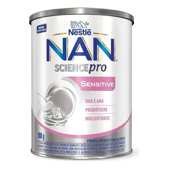 Fórmula infantil em pó sem glúten Nestlé Nan Sensitive en lata de 1 de 800g - 0  a 6 meses