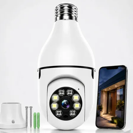 Câmera De Segurança Lâmpada Panorâmica Wi-Fi 1080p Sensor Movimento 355º Visão Noturna