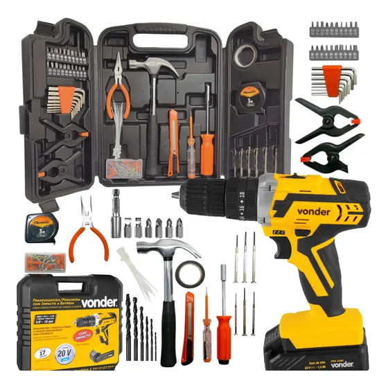 Kit Ferramentas Parafusadeira Furadeira C Impacto 20v Vonder