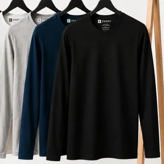 Zaroc Kit 5 Camiseta Manga Longa Masculina Slim Algodão 30.1 Zaroc