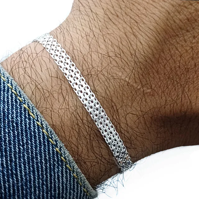Pulsera Tejido Chino Plata 925 Italiana 5mm Chinesca