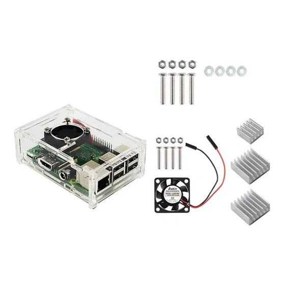 Kit Case Transparente P/raspberry Pi3(b)+cooler+dissipadores