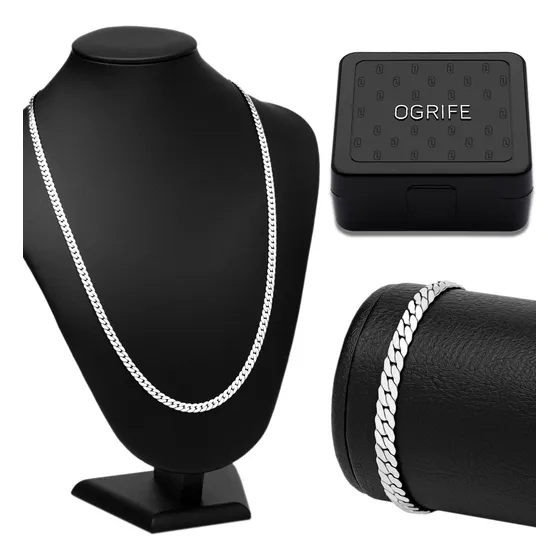 Conjunto Corrente E Pulseira Masculino Cj-91 Aço Inox 316 Cor Prata