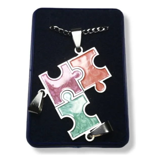 Dije Pluzzle Amistad 3 Partes Acero Quirurgico C/3 Cadenas