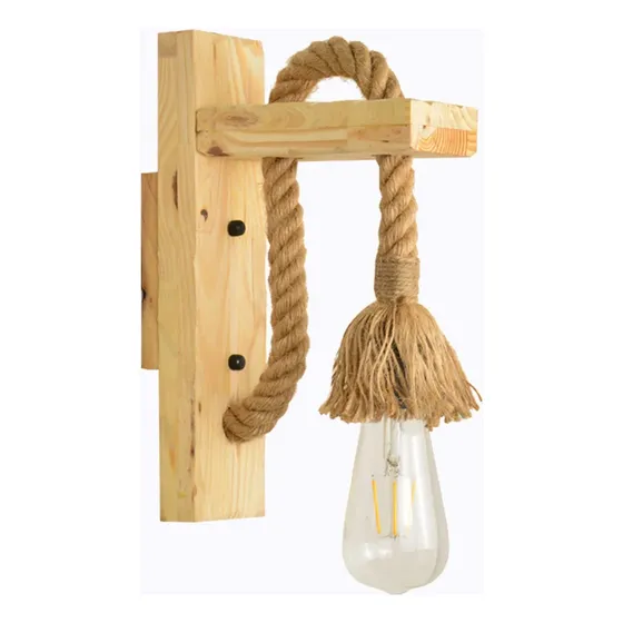 Portalampara Rustico De Madera Y Cuerda Calidad Marrón