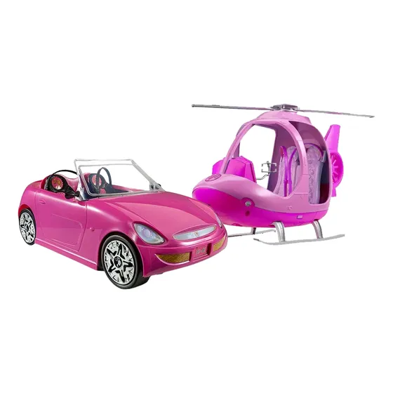 Helicoptero + Auto Barbie Original Con Accesorios Y Stickers