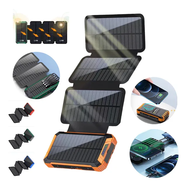 Carregador Portátil Powerbank Solar 20000mah Com 3 Painéis