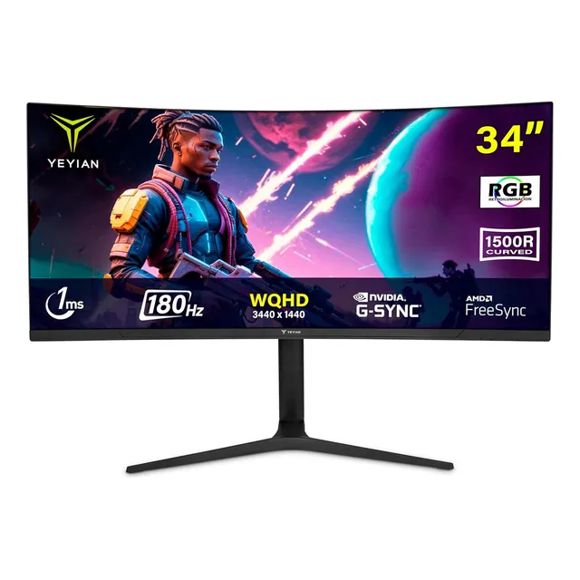 Monitor Gamer Curvo Yeyian Va 34 , 180hz, 1ms, 3440x1440 Wide Quad Hd, Luces Rgb, Hdmi 2.1, Displayport, Freesync, G-sync, Vesa, Para Xbox Series X/s/ps5/ps4/mac Ymc-fv234-m1