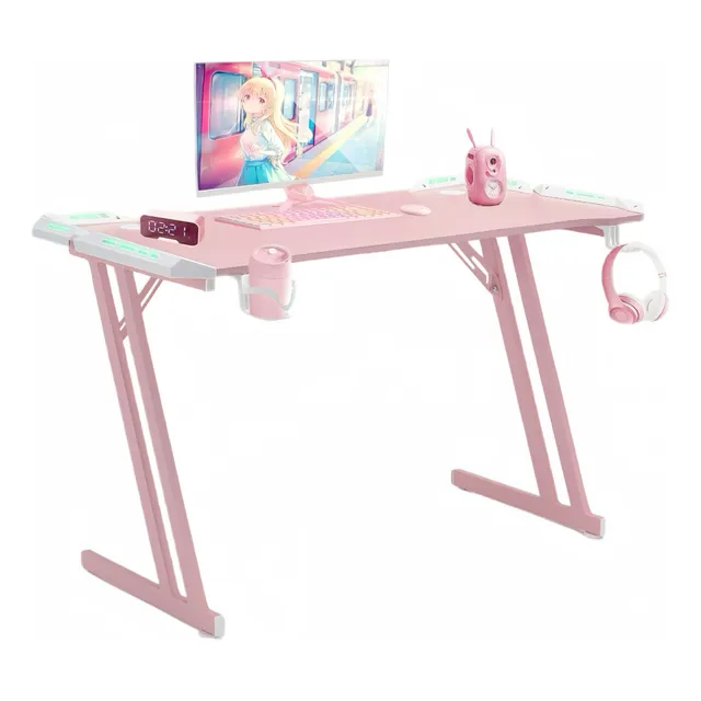 Escritorio Gamer Rosa Con Iluminación Rgb 120cm Videojuego