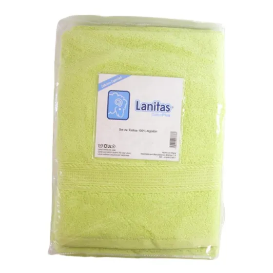 Set 2 Toalla / Paño Lanitas Verde Para Baño 143x71/94x44 Cm