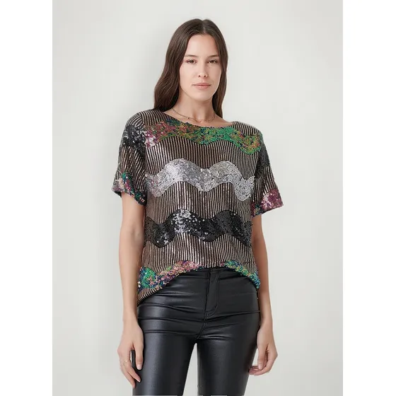 Blusa Premium Kala Mareas Lentejuelas Bordadas Guk4082
