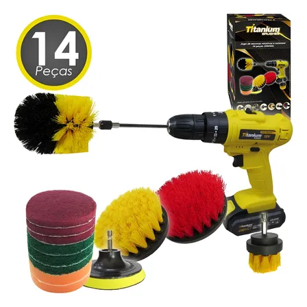 Jogo 14 Peças Escovas Limpeza Polir Lixar P/ Parafusadeira