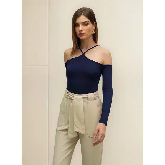 Blusa Iódice Decote Diferenciadao Manga Longa Com Recorte Az