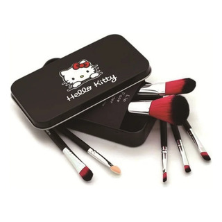 Set 7 Brochas Maquillaje Hello Kitty Estuche Metálico Set 7 Brochas Maquillaje Hello Kitty Estuche Metálico