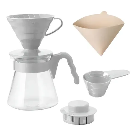 Cafeteira Hario V60 Pour Over Cinza 600ml Com Filtros E Jarra De Vidro