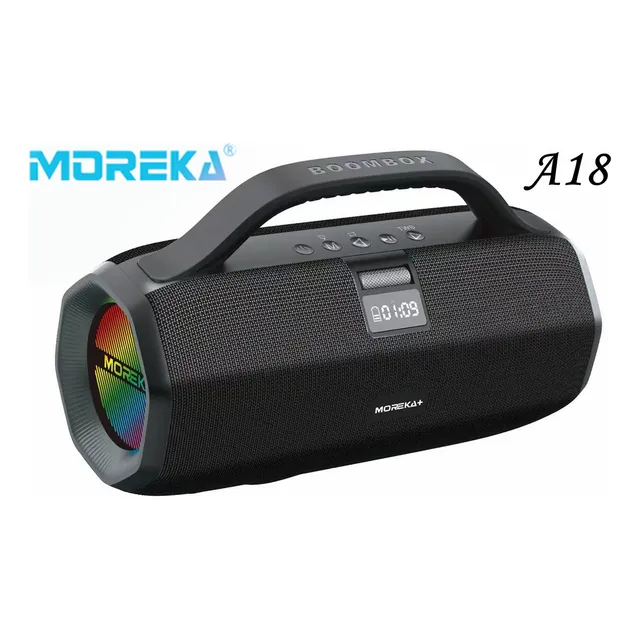 Moreka-a18 Altavoz Bluetooth Inalámbrico Portátil A Prueba De Agua Ipx6 Con Luz Rgb De 70 W, Entrada Aux, Tarjeta Micro Sd Tf, Pantalla Led Con Función De Radio, Graves Súper Impactantes Para Fiestas