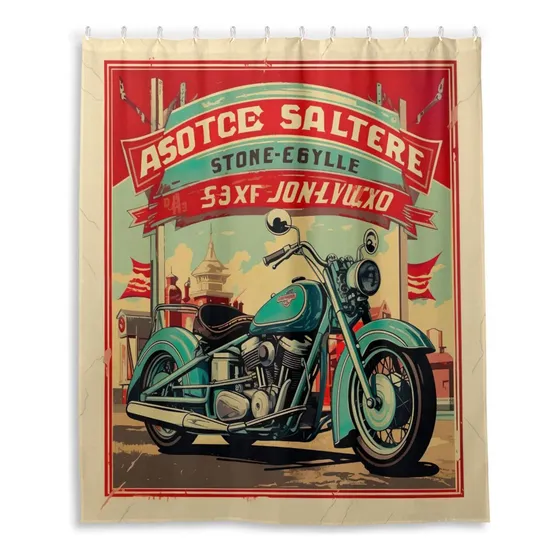 Cortina Ducha Patron Motocicleta Vintage Decorativa Tela 12