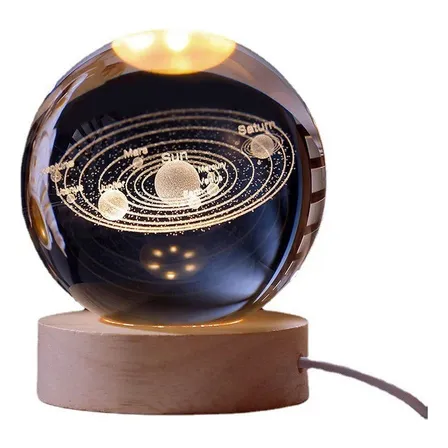 Lampara De Noche Led Galaxia Bola Cristal Sistema Solar 3d Estructura Blanco