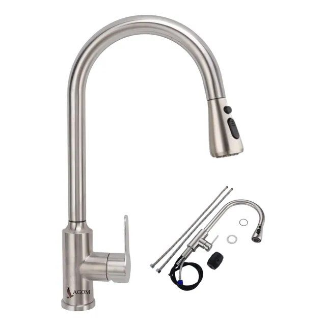 Grifos Convencionales Lagom C02 Mezcladora Para Fregadero Flexible Llave Herramienta de Cocina Brillante Con 3 Modos salida de agua dispersa Caliente y Frio 360° de rotación Acero inoxidable