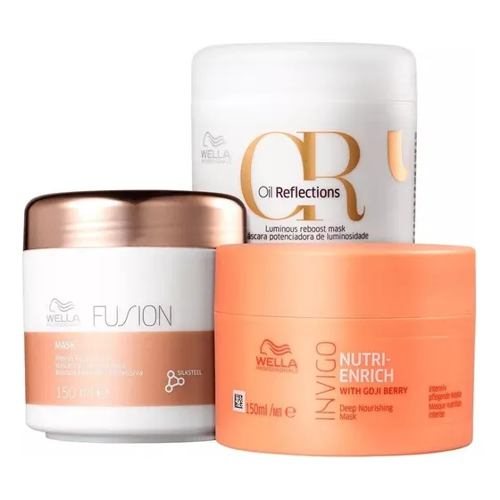 Kit Cronograma Wella 150ml (3 Produtos) Fusion Enrich Or
