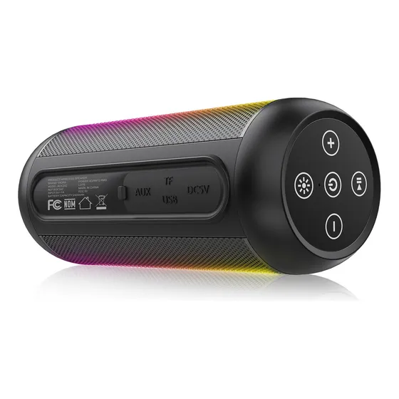 Bocina BOC242 Bluetooth Speaker Altavoz Inalámbrico Portátil Con Led RGB Ajustable 1hora 5wx2 De Potencia Soporte Aux Micro Sd Tf Tarjeta Negro