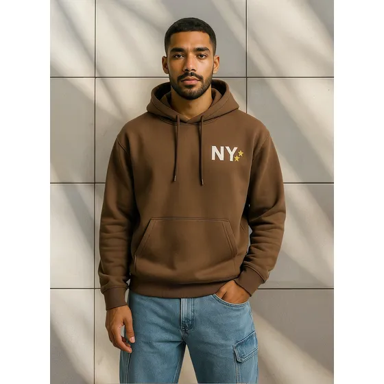 Buzo Con Capucha Hoodie Con Frisa Estampado Ny Hombre
