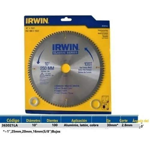 Disco De Corte Para Sierra 10'' Con 100d Irwin 363021la Color Plateado