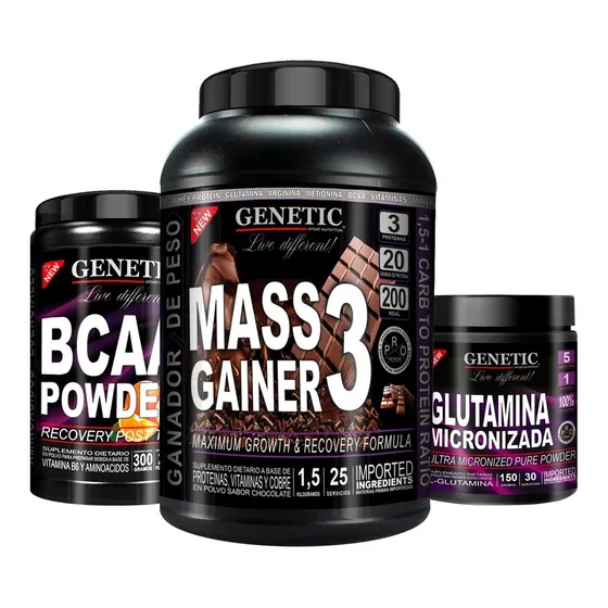 Gainers 3 Bcaa Glutamina Genetic Crecimiento Muscular Magro 
