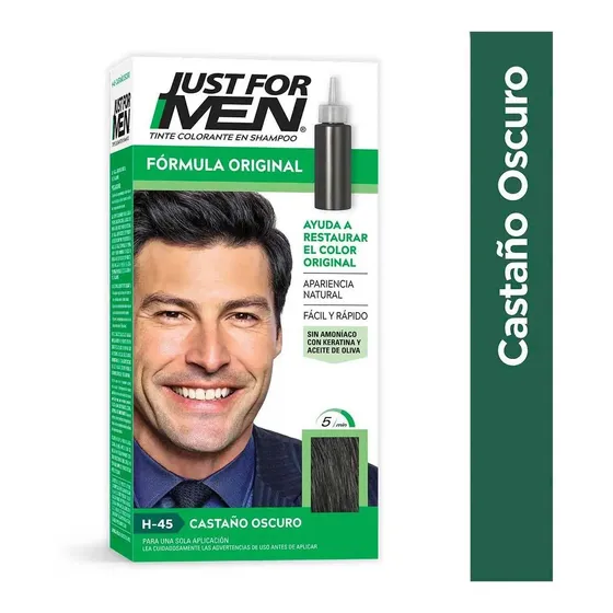 Shampoo con Tinte Just for Men Fórmula Original Larga Duración Castaño Oscuro H45 66ml | Cuotas sin interés