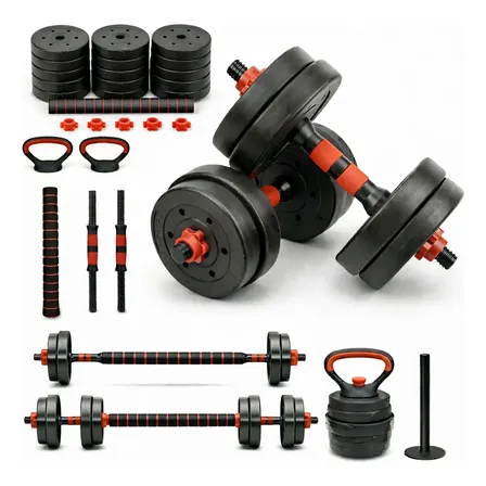 Kit Halteres Ajustáveis 40kg 6 Em 1 Barra Kettlebell Mkfit Preto