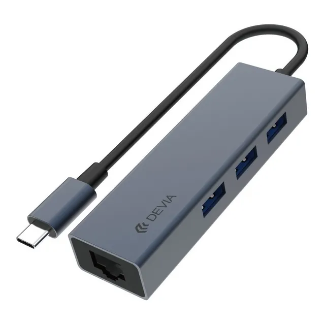 Adaptador Hub Devia Leopard Tipo-c A 3 Usb-a + Rj45 - Cover