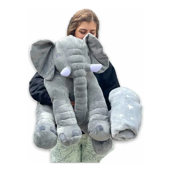 Elefante Peluche Almohada Bebe 60cm Extra Suave + Cobija Luz