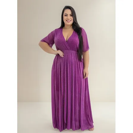 Vestido Lia Benta Plus Size Longo Decote V Festa Curta