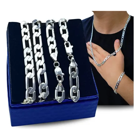 Conjunto Corrente + Pulseira Prata 925 Grossa 7mm Masculino Prateado 21 Cm