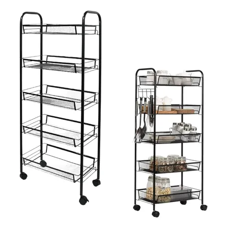 Prateleira Carrinho Aço Carbono 5 Camadas Auxiliar Rodinhas Preto