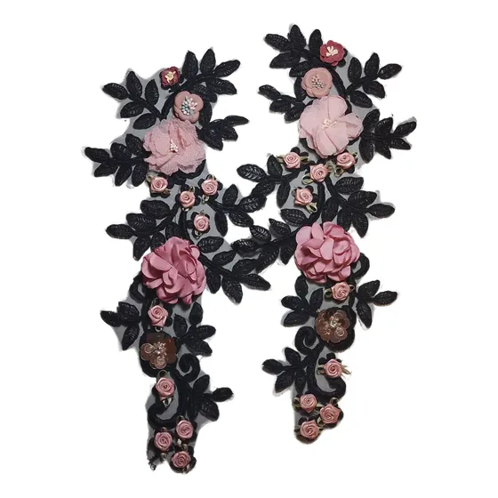 Aplicación Flores 3d Negra Encaje