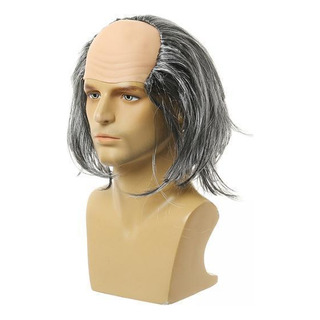 2 Peluca Calva De , Peluca De Fiesta De Pelo Liso Gris 2 Peluca Calva De , Peluca De Fiesta De Pelo Liso Gris