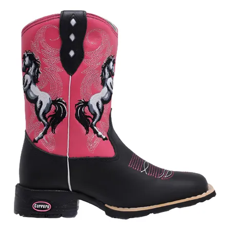 Bota Texana Infantil Feminina Bordada Cavalos Montaria Jovem