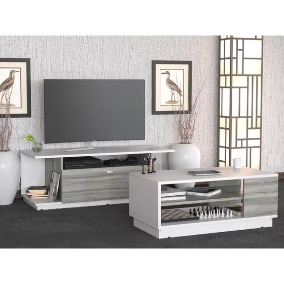 Combo Mesa Rack Mesa Tv 1.20 + Mesa Ratona Melamina Text.