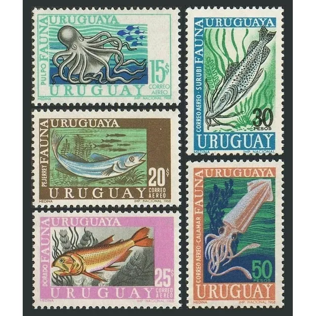 Estampillas Uruguay 1968 - Fauna Marina Uruguaya